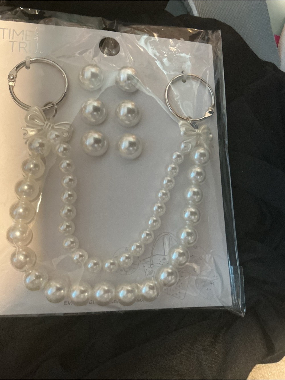 Time and Tru Pearl Double-Strand Necklace with Matching Studs - White